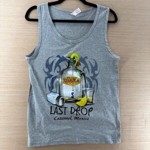 VTG Euro Cotton Last Drop Cozumel Mexico Tequila Graphic Tank Top Gray Mens SM